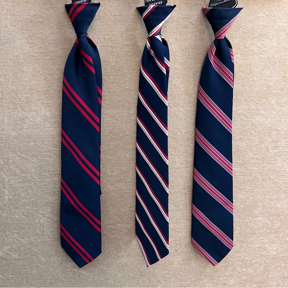Lot of 3 Vintage Clip On Ties in Navy Stripes